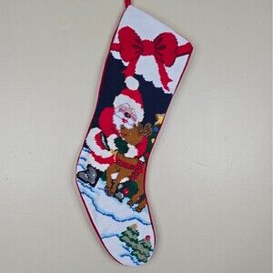 Needle point chritsmas stocking santa & reindeer